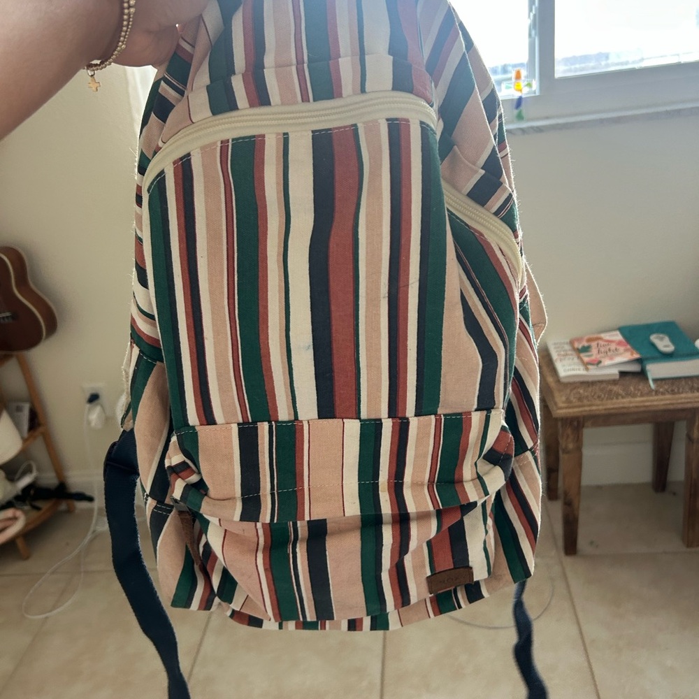 Roxy Striped Canvas Backpack in Cream, Green, Navy & Rust